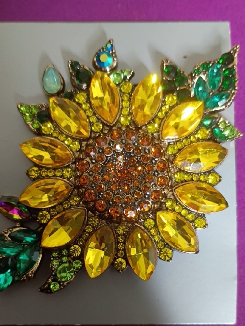 Vibrant Yellow Sunflower Crystal Brooch - Unbranded